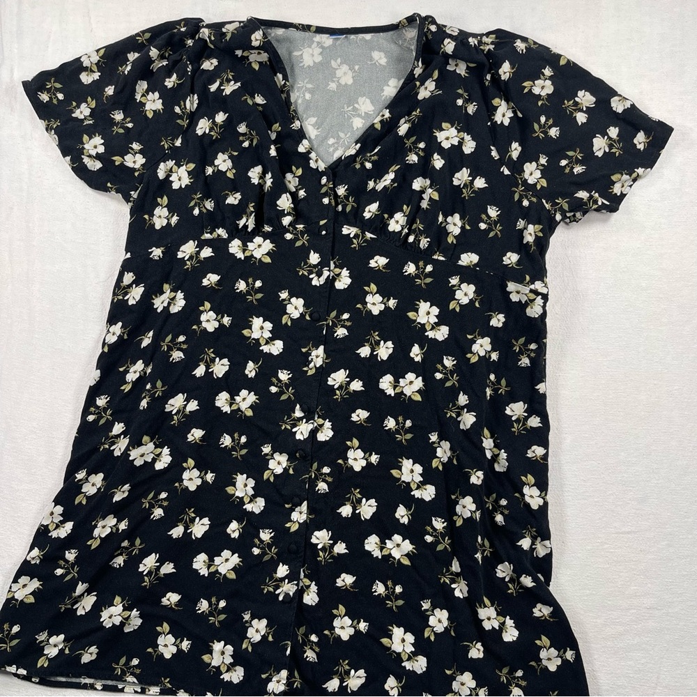 Old Navy 2XL Women's Black Floral V-Neck Short Sleeve Mini Dress Mothers Day